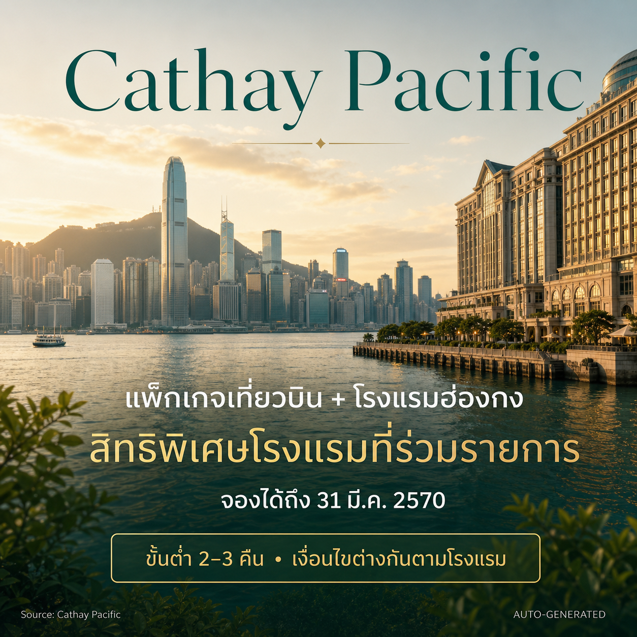 Cathay Pacific แพ็กเกจเที่ยวบินและโรงแรมฮ่องกง พร้อมสิทธิพิเศษ